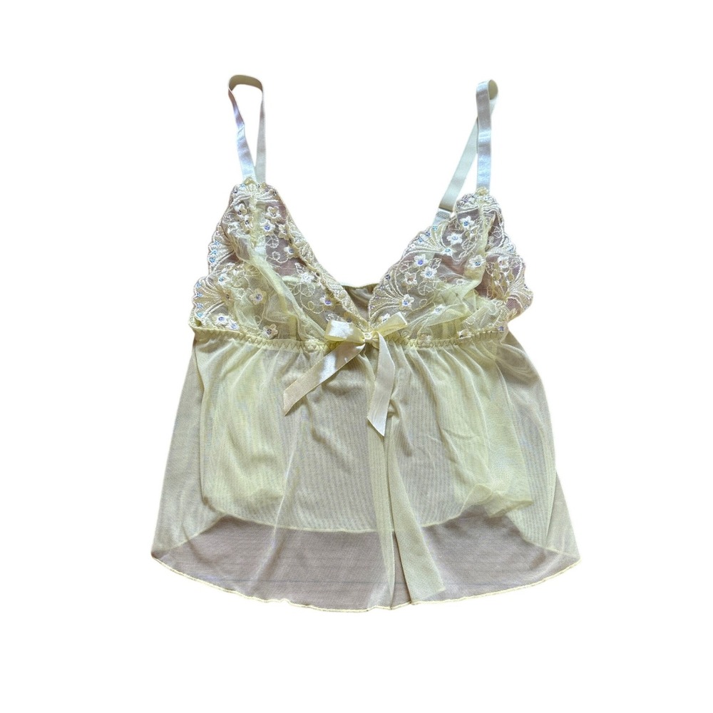 Babydoll Top Women Yellow Floral Lace Mesh Sequin Boho SIZE‎ 1X